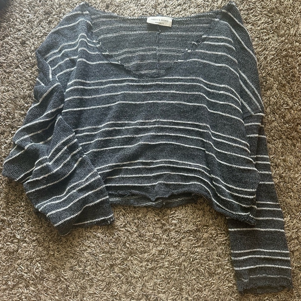 Grey & White striped crop top